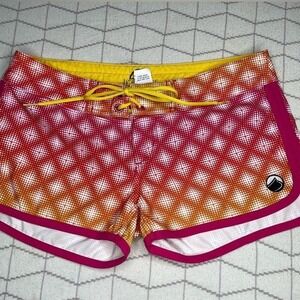 Liquid Force Board Shorts Size 3 Red Orange Dot Print Surf Wakeboard (1159)